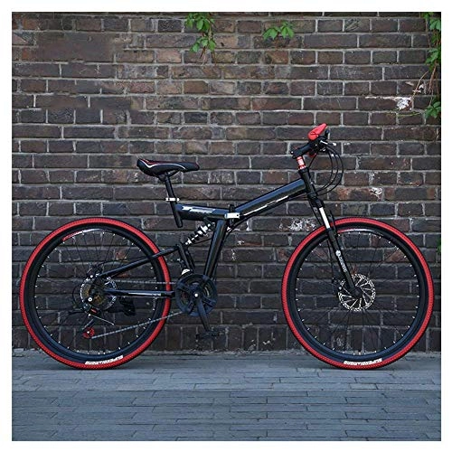 Folding Mountain Bike : YHtech Outdoor sports 26 Inch Mountain Bike, High Carbon Steel Folding Frame, Dual Suspensions, 27 Speed, with Double Disc Brake, Unisex (Color : Black)
