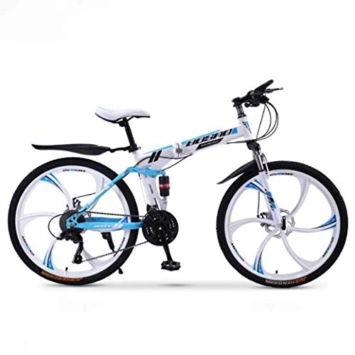 Folding Mountain Bike : YHtech Outdoor sports Mountain Bike Folding Bikes, 30Speed Double Disc Brake Full Suspension AntiSlip, OffRoad Variable Speed Racing Bikes for Men And Women (Color : B2, Size : 26 inch)