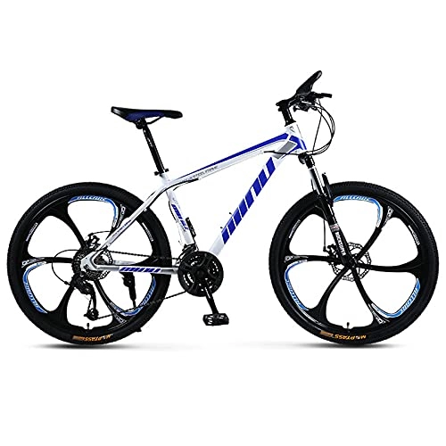 Mountain Bike : 26 Inch Adult Moutain Bike 6-Spokes MTB 21 / 24 / 27 / 30 Speeds Bicycle Lockable and Adjustable Front Fork Magnesium-aluminum Alloy Double Disc-Brake Mountain Trail Bike White Blue-30sp