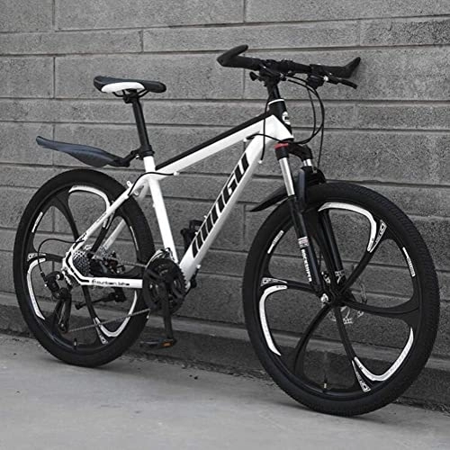 Mountain Bike : Bicycle, Mountain Bike High Carbon Steel Frame Disc Brakes Shock Absorption Adult Bicycle Racing (Color : White, Size : 30 Speed)