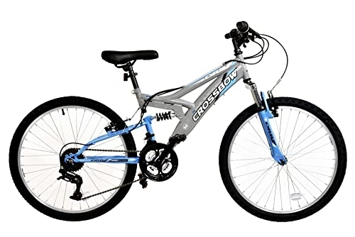 Mountain Bike : Dallingridge Crossbow Junior Full Suspension Mountain Bike, 24" Wheel, 18 Speed - Grey / Blue