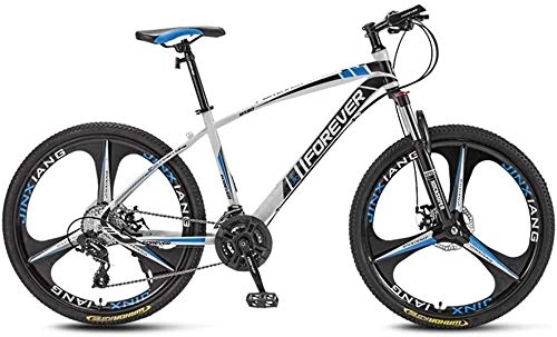 Mountain Bike : giyiohok Mountain Bikes 24 Inches 3-Spoke Wheels Off-Road Road Bicycles High-Carbon Steel Frame Shock-Absorbing Front Fork Double Disc Brake-White Blue_30 speed
