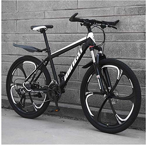 Mountain Bike : H-ei 24 Inch Mountain Bikes, Mens Women Carbon Steel Bicycle, 30-Speed Drivetrain All Terrain Mountain Bike with Dual Disc Brake (Color : 21 Speed, Size : Black 6 Spoke)