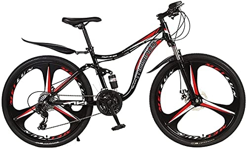 Mountain Bike : JZTOL 24 / 26" Mountain Bike Adult Double Disc Brake Full Suspension Outdoor Sports Bike High Carbon Steel Frame 21 / 24 / 27 Speed Cross Country Bike (Color : B, Size : 26 inch 24 speed)