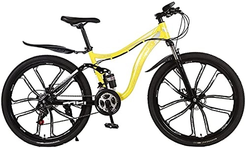 Mountain Bike : JZTOL 24 / 26" Mountain Bike High Carbon Steel Frame 21 / 24 / 27 Speed Cross Country Bike Adult Double Disc Brake Full Suspension Mountain Bike (Color : A, Size : 24 inch 24 speed)