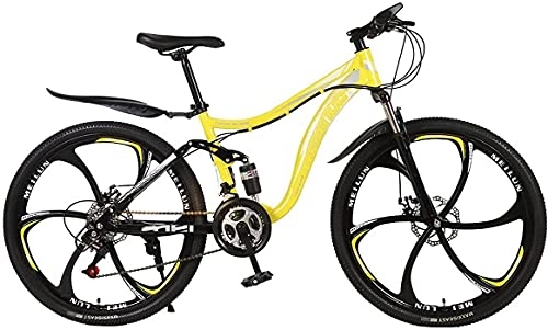 Mountain Bike : JZTOL 24 / 26" Mountain Bike High Carbon Steel Frame 21 / 24 / 27 Speed Cross-Country Bike Adult Double Disc Brake Full Suspension Outdoor Sports Bike (Color : D, Size : 24 inch 24 speed)