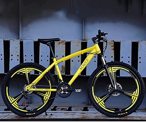 Mountain Bike : LapooH 26 Inch Mountain Bike, 21 / 24 / 27 / 30 Speed MTB Bicycle Frame Suspension Fork for Home Urban City Bicycle, Yellow, 21 speed