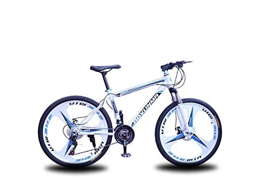 Mountain Bike : Mountain Bike Unisex Suspension Mountain Bike, 24 inch 3-Spoke Wheels High-Carbon Steel Frame Bicycle, 21 / 24 / 27 Speed ​​Double Disc Brake Commuter City, Blue, 27 Speed
