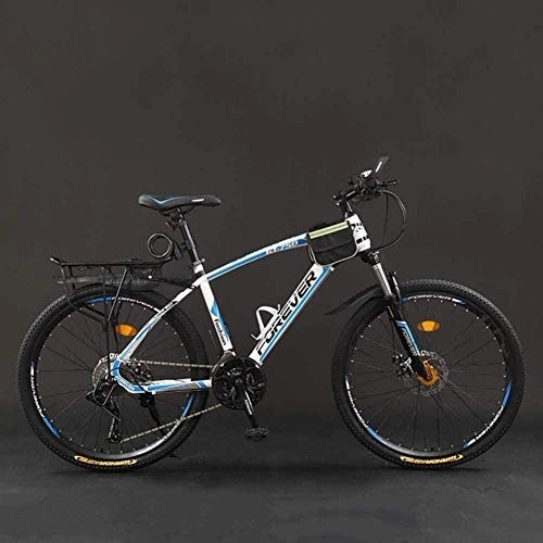 Mountain Bike : Smisoeq 21 / 24 / 27 / 30 26 inches bicycle speed mountain bike, mountain bike hard tail, with adjustable seat lightweight bicycle disc bis (Color : White blue, Size : 21 Speed)