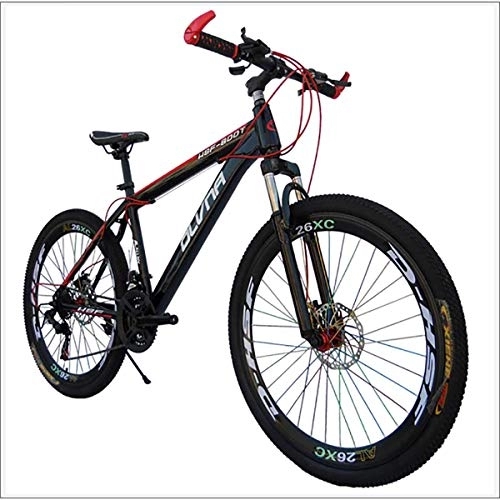 Mountain Bike : XER Mens' Mountain Bike, 17" inch steel frame, 21 / 24 / 27 / 30 speed fully adjustable rear shock unit front suspension forks, Red, 24 speed