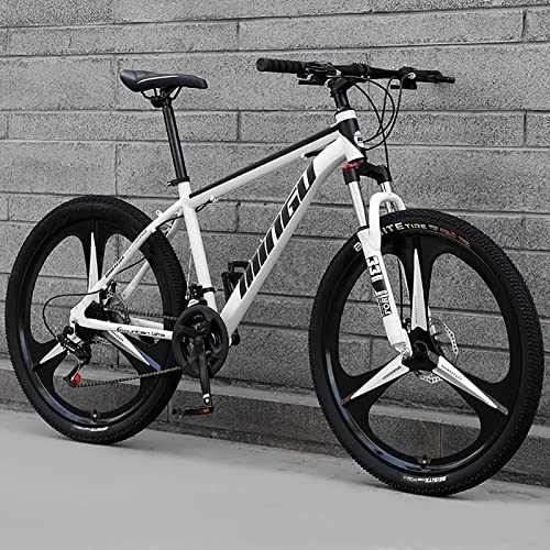 Mountain Bike : ZEYHOME Youth / Adult Mountain Bike, High Carbon Steel Frame 21-30 Speeds Suspension Dual Disc Brake Mountain Bike, Sports Non-slip Bicycle Cycling for Outdoor(24" 27 Speed, White)
