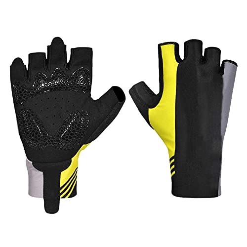 Mountain Bike Gloves : Breathable Road Riding Half Finger Gloves Sports Gloves Palm Protection Fitness Equipment Training Mountain Bike Motorcycle Slip Wear Thin Section Men (Color : Yellow, Size : XL)