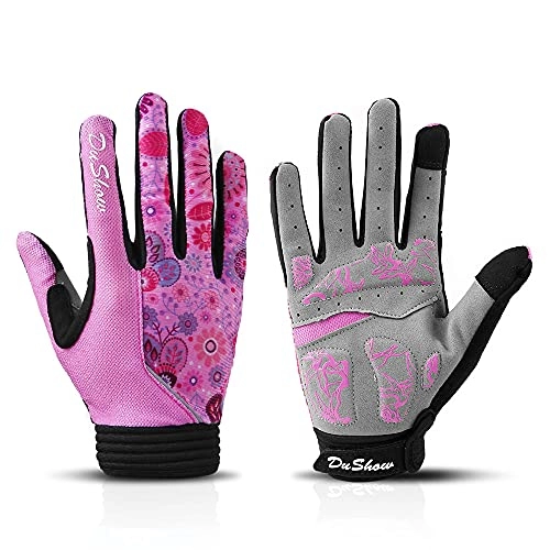 Mountain Bike Gloves : DuShow Cycling Gloves Women Full Finger Pink Touchscreen Bike Gloves Gel Padded Bicycle Long Gloves Mountain Biking Riding Gym Sport Gloves(Pink Flower, S)