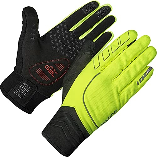 Mountain Bike Gloves : GripGrab Unisex's Hurricane Windproof Midseason Fullfinger Cycling Gloves Padded Touchscreen-Compatible Black HiViz Winter, Yellow Hi-Vis, XL
