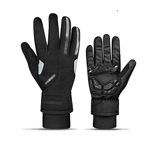 Mountain Bike Gloves : GSPORTFIS Reflective Cycling Gloves Men Women Winter Full Finger Touch Screen Windproof Warm Sports MTB Bike Road Bicycle Gloves (Color : Black, Size : X-Large)