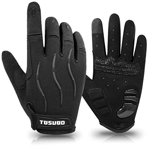 Mountain Bike Gloves : HNOOM Cycling Gloves Full Finger Bike Gloves Touchscreen MTB Gloves with Anti-Slip Shock-Absorbing Pad, Mountain Bike Gloves Outdoor Sports Gloves Bicycle Biking Gloves for Men & Women (Black, L)