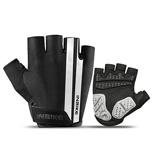 Mountain Bike Gloves : INBIKE Cycling Gloves Bike for Men Mountain Cycle Padded Mens Road MTB Fingerless Bicycle Biking Gel Half Finger Glove Accessories Exercise Gym Womens Black Silver 2XL