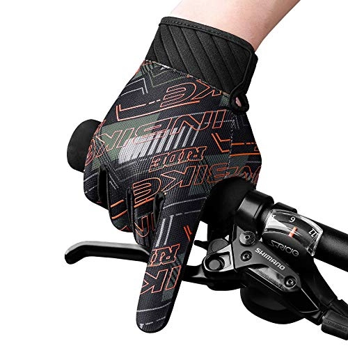 Mountain Bike Gloves : INBIKE Cycling Gloves Breathable 5MM Non-Slip Gel Pad Touchscreen Biking Gloves Lightweight with Printing Pattern for Riding MTB Orange Medium