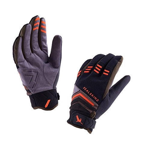 Mountain Bike Gloves : Sealskinz Waterproof Dragon Eye Mtb Glove, Black / Dark Olive / Orange, Small