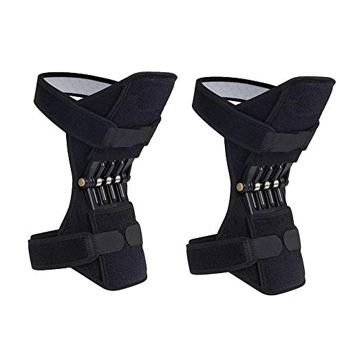 Protective Clothing : Non-slip 1 Pair Knee Support Power Lift Spring Joint Brace Pads Breathable Knee Pad Sports Protector Protective Gear Set (Color : Black, Size : One size)