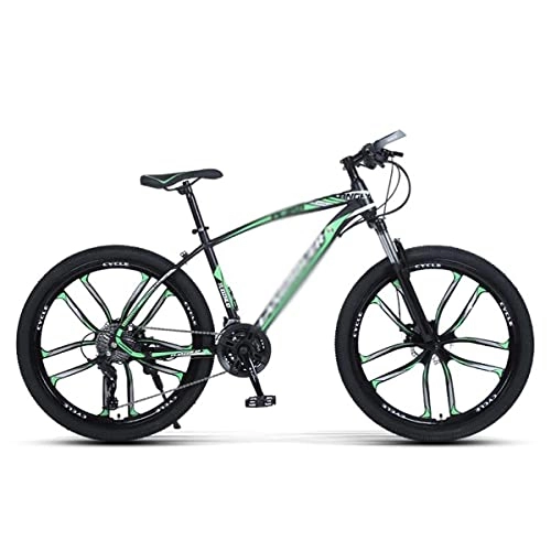 Mountainbike : LZZB 26" Mountainbike Fahrrad für Erwachsene Karbonstahlrahmen mit Scheibenbremse und abschließbarer Federgabel / Grün / 27 Gänge