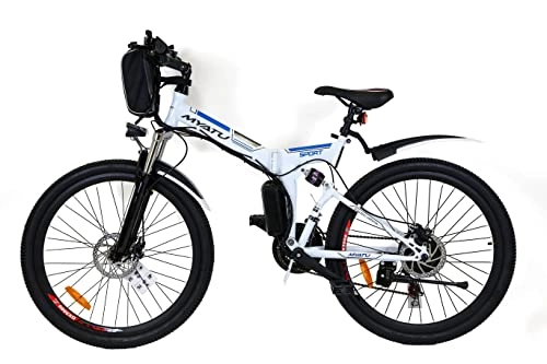 Zusammenklappbares elektrisches Mountainbike : 26 Zoll E-Bike für Damen Herren, Mountainbike Elektrofahrrad mit 36V 10, 4AH Akku und Shimano 21-Gang (Weiß)