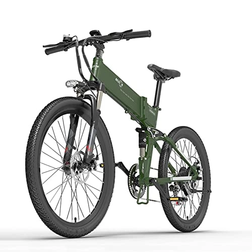 Zusammenklappbares elektrisches Mountainbike : AJLDN E Bike 26 Zoll, Elektrofahrrad mit 48V 10, 4AH Lithium-Batteri Elektrisches Fahrrad Shimano 7-Gänge Elektro Mountainbike for Pendeln zur Arbeit und Outdoor Reisen (Color : Black+Green)