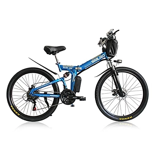 Zusammenklappbares elektrisches Mountainbike : AKEZ Elektro-Klappräder für Erwachsene Herren Damen, 26'' 250W Elektro Klapprad, Elektrisches Mountainbike, E-Bikes Klapprad mit 48V 10A Lithium-Akku Shimano 21-Gang(blau)