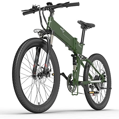 Zusammenklappbares elektrisches Mountainbike : Bezior X500PRO Elektrofahrräder E-Mountainbike 26 Zoll mit 48V 10.5Ah Fahrrad E-Fahrräder für Jungen, Mädchen Damen und Herren Shimano 7-Gänge ebike Pendeln zur Arbeit Reisen, Armeegrün