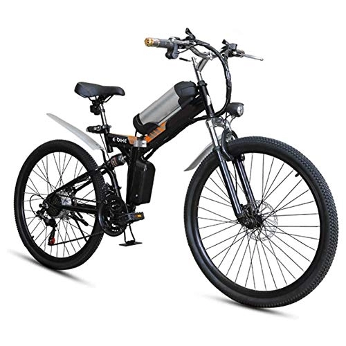 Zusammenklappbares elektrisches Mountainbike : D&XQX Elektrisches Fahrrad, Folding Elektro-Mountainbike, 26 * 4Inch Fat Tire Bikes 7 Geschwindigkeiten Ebikes für Erwachsene mit Front-LED-Licht-Doppelscheibenbremse Hybrid-Fahrrad 36V / 8AH, Schwarz