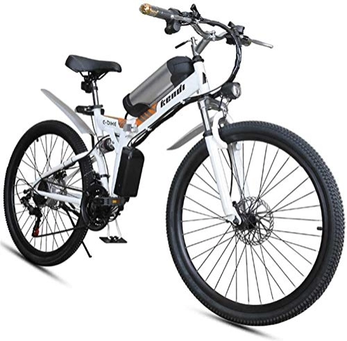 Zusammenklappbares elektrisches Mountainbike : Elektrisches Fahrrad, zusammenklappbares elektrisches Fahrrad, tragbares elektrisches Mountainbike 26-Zoll-Doppelscheibenbremse mit hohem Kohlenstoffstahlrahmen und vorderem LED-Licht-Hybridfahrrad