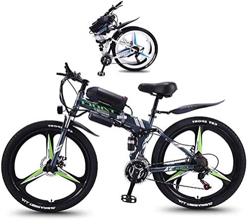 Zusammenklappbares elektrisches Mountainbike : Elektro-Fahrrad Elektro-Mountainbike Fat Tire Folding Elektro-Bike for Erwachsene mit 26" Super-Leichtgewicht-Magnesium-Legierung Integrated Rad elektrisches Fahrrad Fully und 21 Gang-Schaltung, LED-F