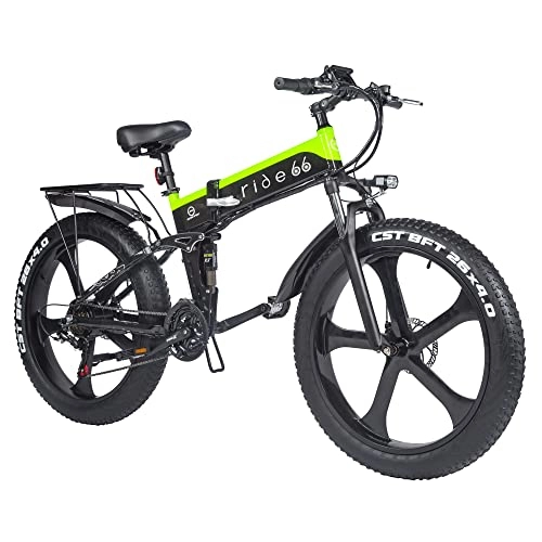 Zusammenklappbares elektrisches Mountainbike : Elektrofahrrad E-Bike klapprad 26 Zoll 21-Gang Doppelbatterie 12.8Ah Akku E-Mountainbike (Schwarz Grün)