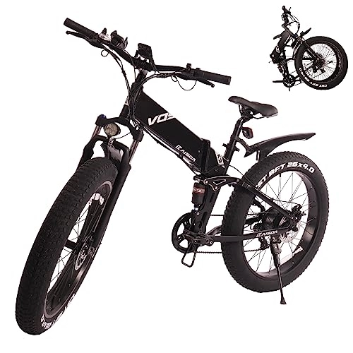 Zusammenklappbares elektrisches Mountainbike : Fettreifen Elektrofahrrad K3 Elektrisches Klappbares Mountainbike 26 zoll Vollfederung, mit versteckter Batterie 48V10AH, Shimano Umwerfer, LCD-Zentralinstrument