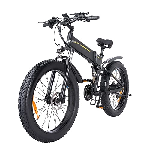 Zusammenklappbares elektrisches Mountainbike : Foldable 21 Speed E-Bike for Mountain Cycling Sport, Model H26, 26 Inch Fat Tire with High-Strength All-Aluminum Alloy Body, 12.8Ah Battery Up to 60Km Mileage, 250W Engine Power Up to 25Km / h Speed