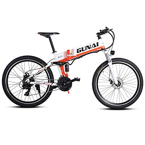 Zusammenklappbares elektrisches Mountainbike : GUNAI Elektrisches Fahrrad, 26 Zoll City Elektrisches Fahrrad mit 48V Versteckter Batterie und Scheibenbremse（Weiß）