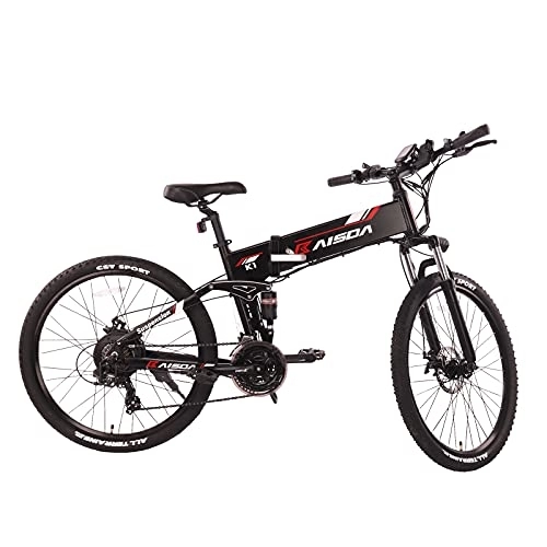 Zusammenklappbares elektrisches Mountainbike : KAISDA E Bike 26 Zoll E-Mountainbike mit Abnehmbarer Batterie 48V 10.4Ah Elektrisches Mountainbike Shimano 21 Geschwindigkeit mit LCD Instrument (Schwarz)