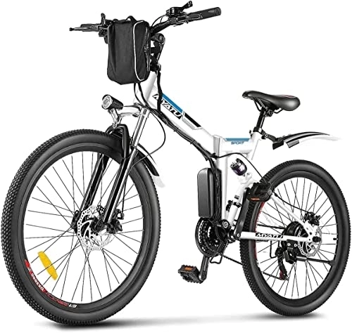 Zusammenklappbares elektrisches Mountainbike : MYATU E-Bike 26 Zoll Elektrofahrrad faltbar E-Klapprad Pedelec mit 36V 10, 4Ah Akku für eine Reichweite bis 60km, 250W Motor und Shimano 21-Gang E-Mountainbike, weiß