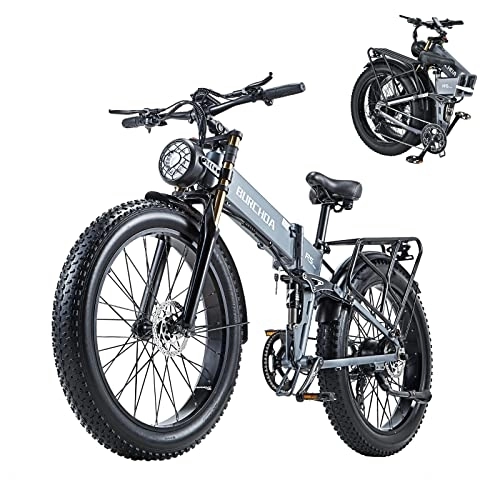 Zusammenklappbares elektrisches Mountainbike : R5pro Elektro-Mountainbike, 66 x 10, 2 cm, Fat Tire Folding Elektro-Mountainbike, 48 V 17.5 Ah Abnehmbarer Akku, LCD-Display, 8 Gänge Elektrofahrrad (grau)