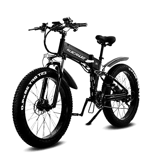 Zusammenklappbares elektrisches Mountainbike : ride66 R5 26 Zoll Fat Tire Falt-E-Bike Mountainbike 21-Gang-Hydraulikbremsen (schwarz)