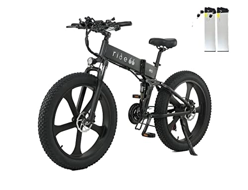 Zusammenklappbares elektrisches Mountainbike : ride66 R5 26 Zoll Fat Tire Falt-E-Bike Mountainbike 48V 12, 8AH LG-Zellenbatterie 21-Gang-Hydraulikbremsen (Schwarze Doppelbatterie)