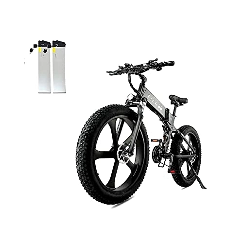 Zusammenklappbares elektrisches Mountainbike : ride66 R5 faltbares Mountainbike-Elektrofahrrad 26 Zoll Fat Tire 21-Gang-Hydraulikbremsen 48 V 12, 8 Ah LG Li-Zellenbatterie (Schwarze Doppelbatterie)