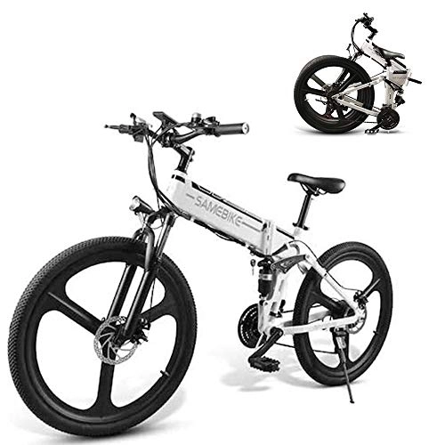 Zusammenklappbares elektrisches Mountainbike : SAMEBIKE 26 Zoll Elektro Mountainbike, Elektrische Fahrräder 48V 10AH, Faltbares Elektrisches Mountainbike für Erwachsene mit Zentralem LCD Instrument, 21 Geschwindigkeiten