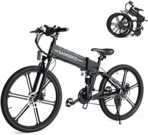 Zusammenklappbares elektrisches Mountainbike : SAMEBIKE Elektrofahrrad, faltbar, 26 Zoll, Mountainbike, Shimano 21 Geschwindigkeit, TFT-Display, LO26-II, Schwarz