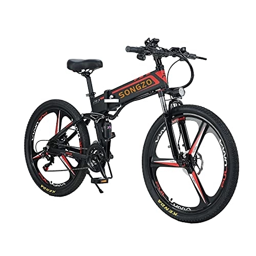 Zusammenklappbares elektrisches Mountainbike : SONGZO Mountainbike 21 Speed 26 Zoll Elektrisches Faltrad mit Doppelfederung und Scheibenbremse (R3)