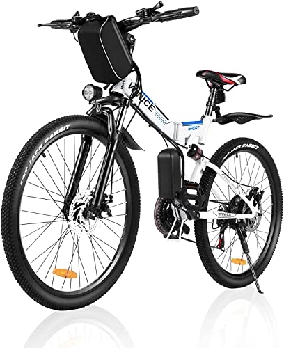 Zusammenklappbares elektrisches Mountainbike : VIVI E-Bike Herren Elektrofahrrad, 26 Zoll Mountainbike Klappbar Elektrofahrrad, Shimano 21-Gang Elektrisches Fahrrad mit Abnehmbare 36V Lithium-Ionen Batterie (weiß Blau)