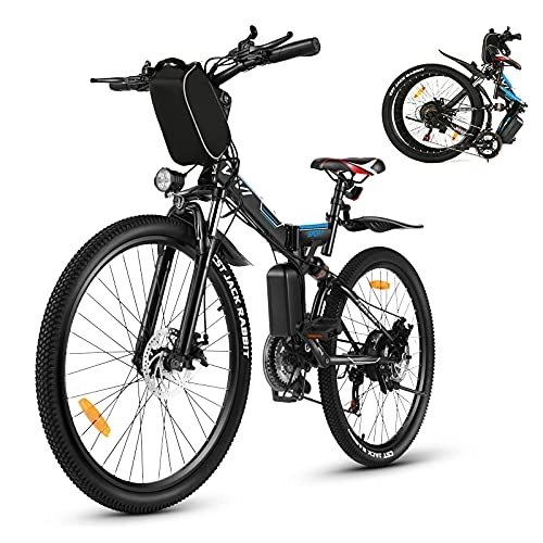 Zusammenklappbares elektrisches Mountainbike : Vivi Elektrofahrrad E-Bike Herren und Damen，E-Bike Mountainbike, 36V 8Ah Lithium-Batterie und Shimano 21-Gang Schwarz