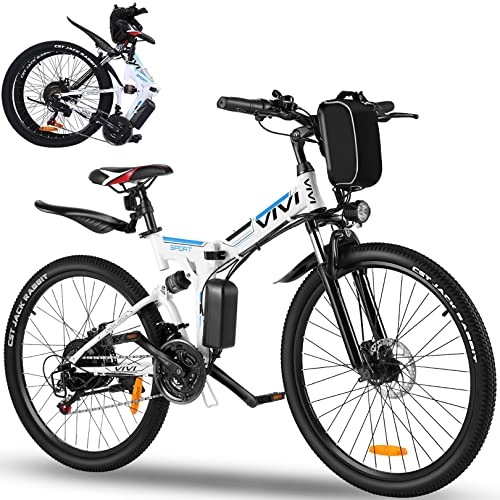 Zusammenklappbares elektrisches Mountainbike : Vivi M026tgb Elektrofahrräder, Weiß Blau, 26 inches