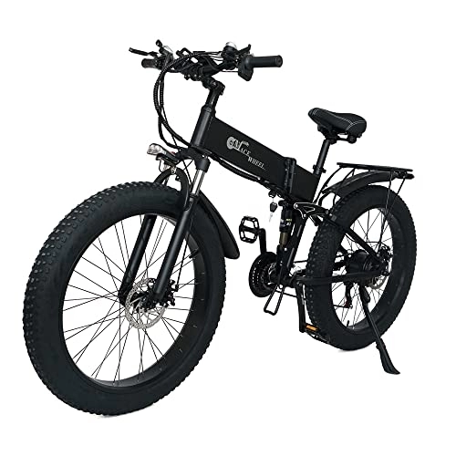 Zusammenklappbares elektrisches Mountainbike : X26 26-Zoll-Klapp-Elektro-Mountainbike für Erwachsene, Snowbike, 21-Gang-Elektrofahrrad mit Zwei austauschbaren 10-Ah-Batterien (Schwarz (10-Ah-Batterien * 2))