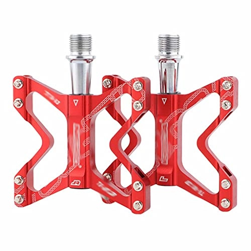 Mountain Bike Pedal : FSJD Bike Pedal, Aluminum Alloy Body 14mm Screw Thread Spindle, 1 Pair Sealed bearings Bicycle Pedals, Red, 8.5cm×8cm×1.2cm
